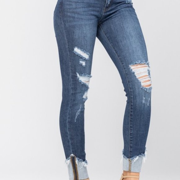 Mid Rise Ripped Cuff Hem Skinny - Picture 2 of 3